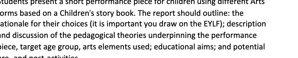 orms based on a Children's story book. The report should outline: the