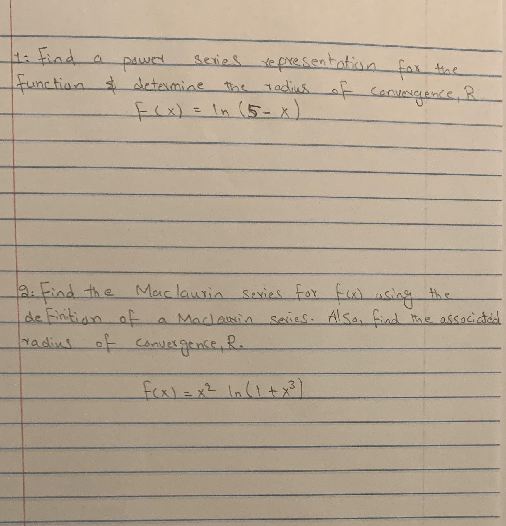Show all work for both plz 1 : Find a power series