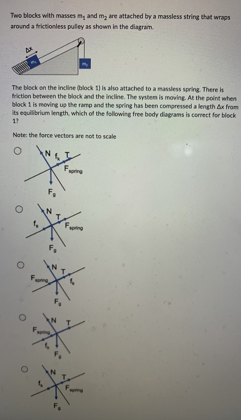 Two blocks with masses m, and m2 are attached by a