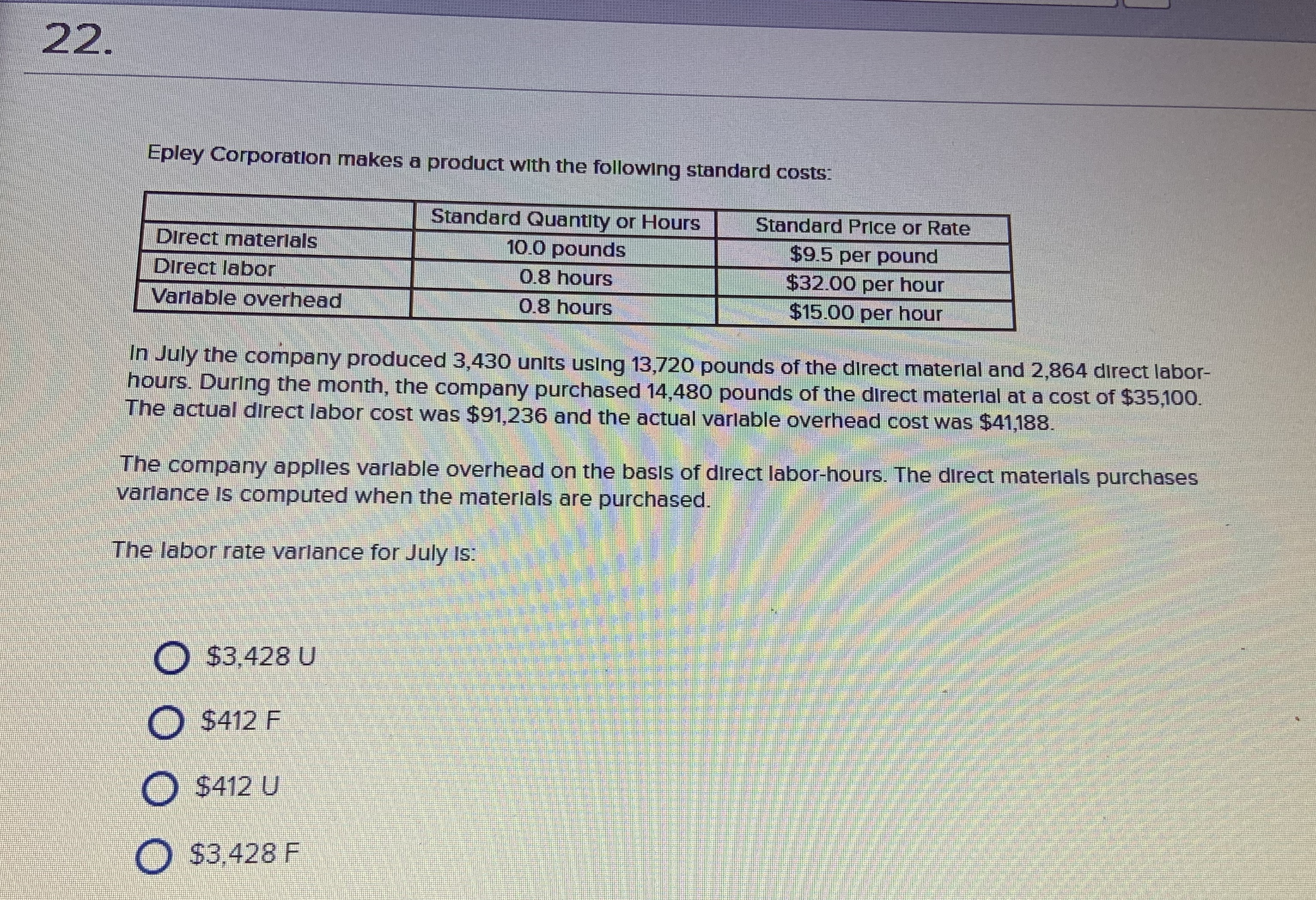 Please help solve this problem. Here is the complete question. 22. Epley