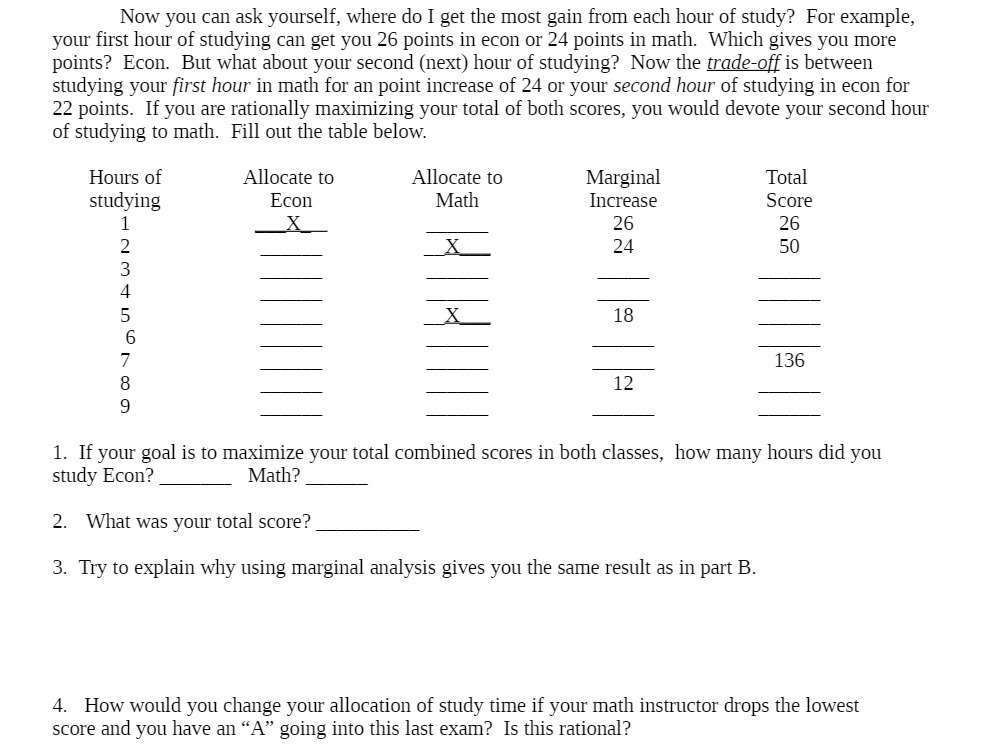 gain from each hour of study? For example, your first hour of