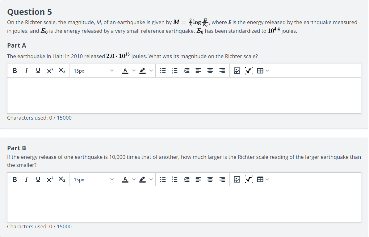 They go together, please help with this. Question 5 On the Richter