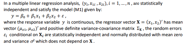  In a multiple linear regression analysis, (Vu X1i , *2i), i