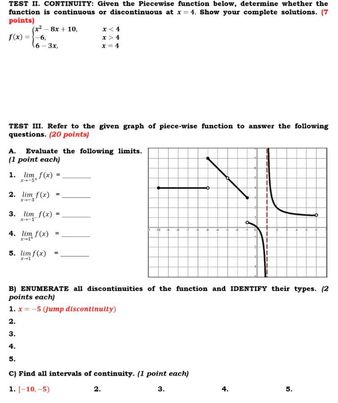 function is continuous or discontinuous at a ed, Show your complete solutions.