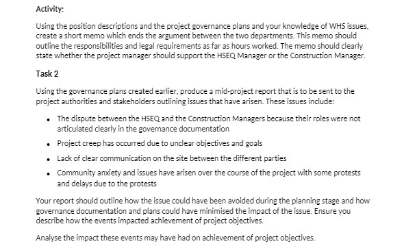 your knowledge of WHS issues, create a short memo which ends the