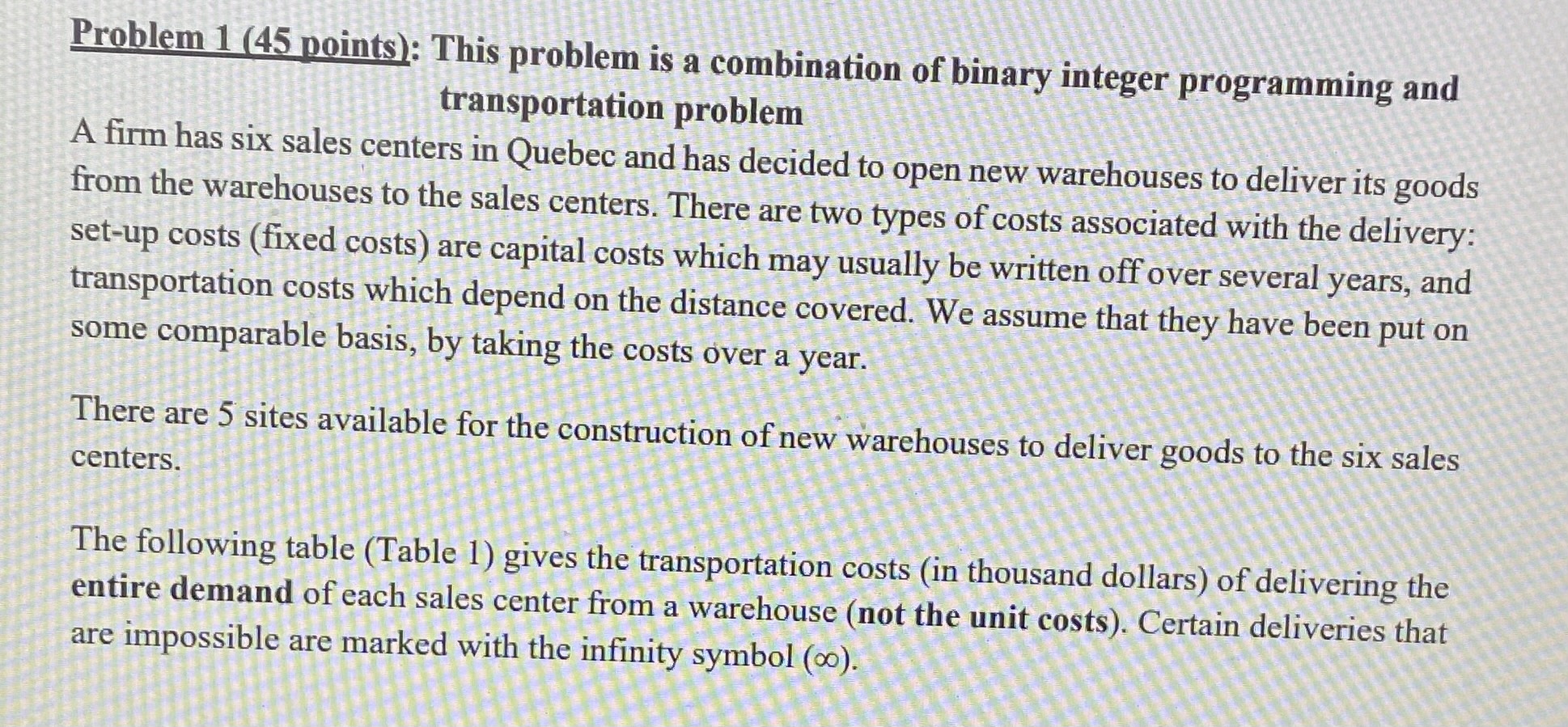 from the warehouses to the sales centers. There are two types of