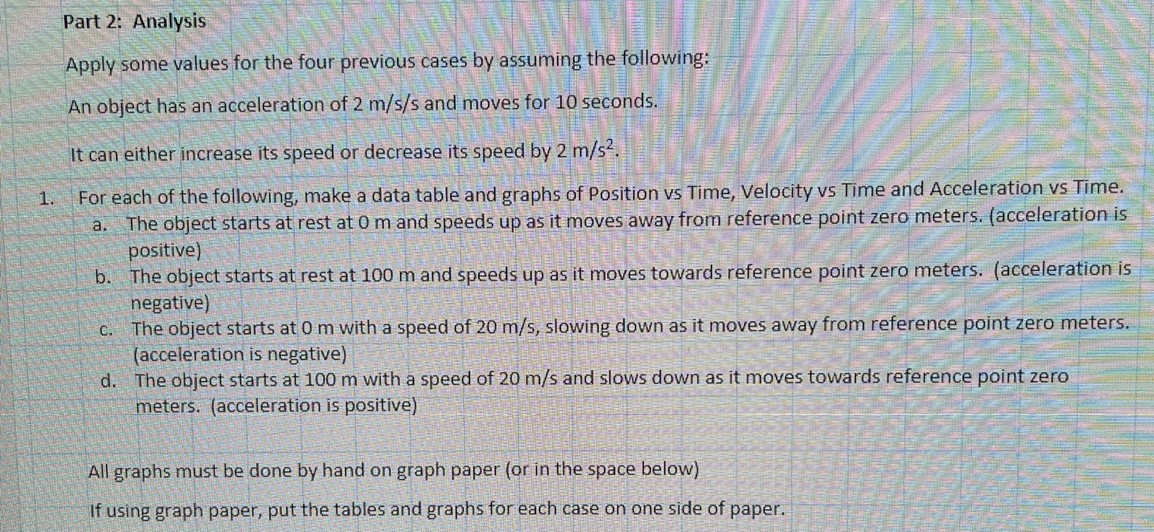  Part 2: Analysis Apply some values for the four previous cases