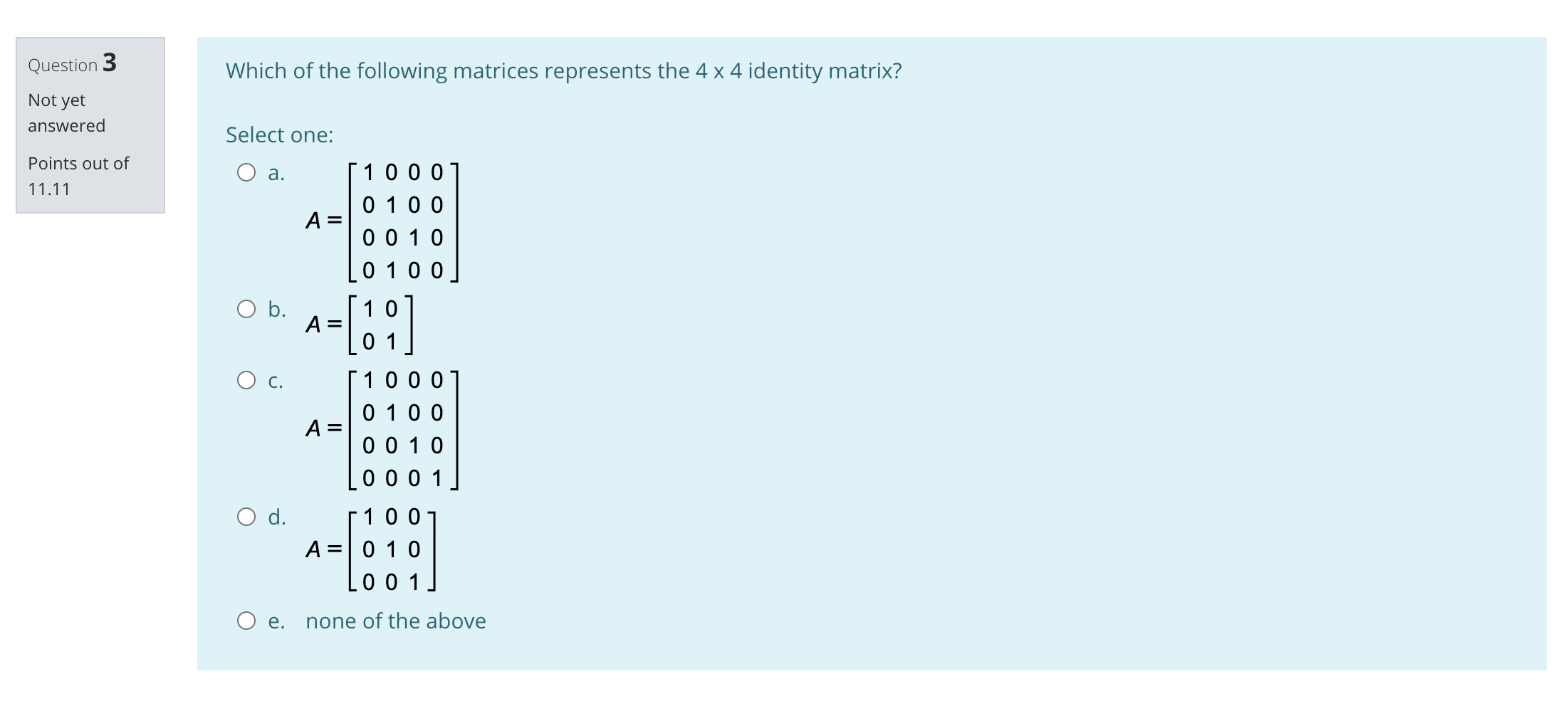 one: O a. order 3 x 3, 232 = 3 O b.