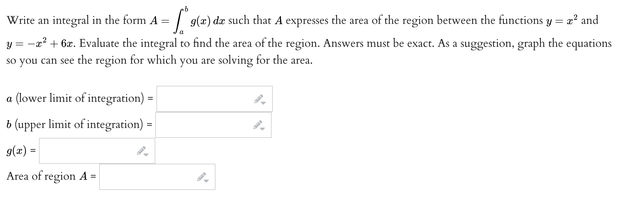 the form A = / g(:c) d1; such that A expresses the