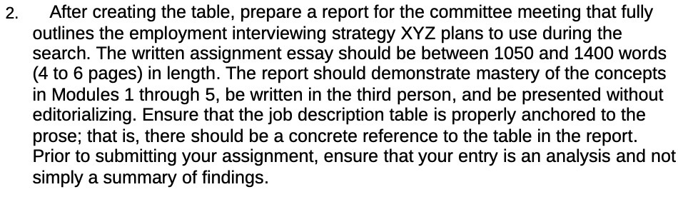 2. After creating the table, prepare a report for the committee
