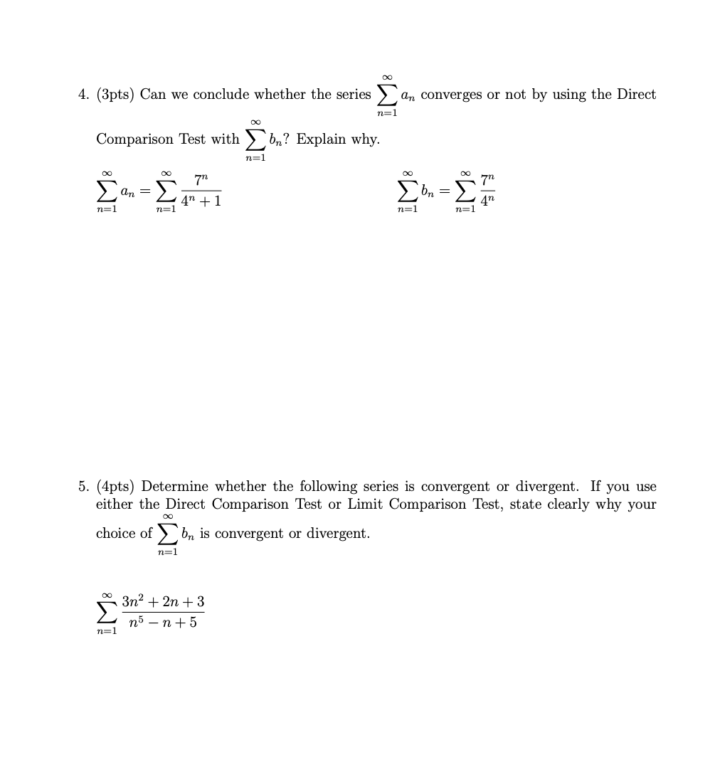 converges or not by using the Direct n= 1 Comparison Test with