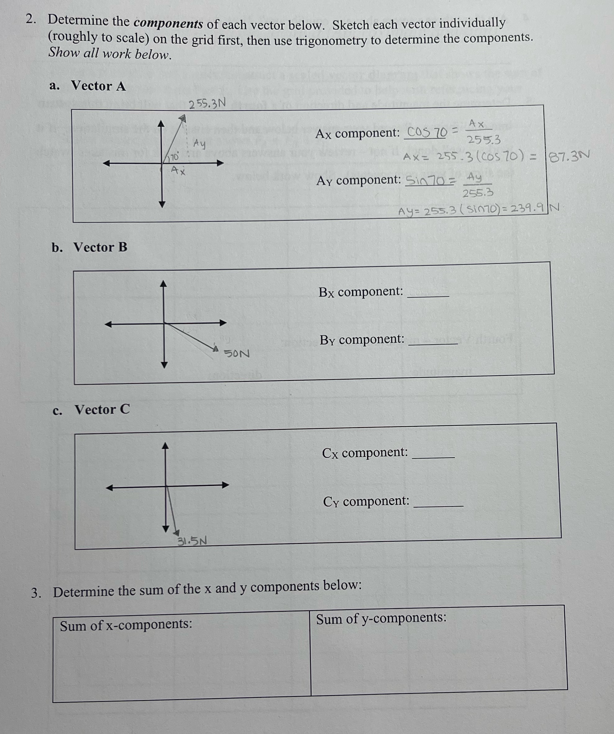  2. Determine the components of each vector below. Sketch each vector