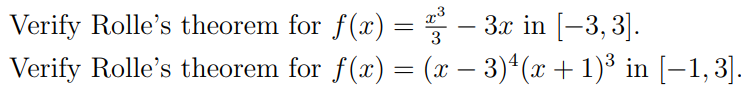  Verify Rolle's theorem for f(a) = 3 - 3x in [-3,