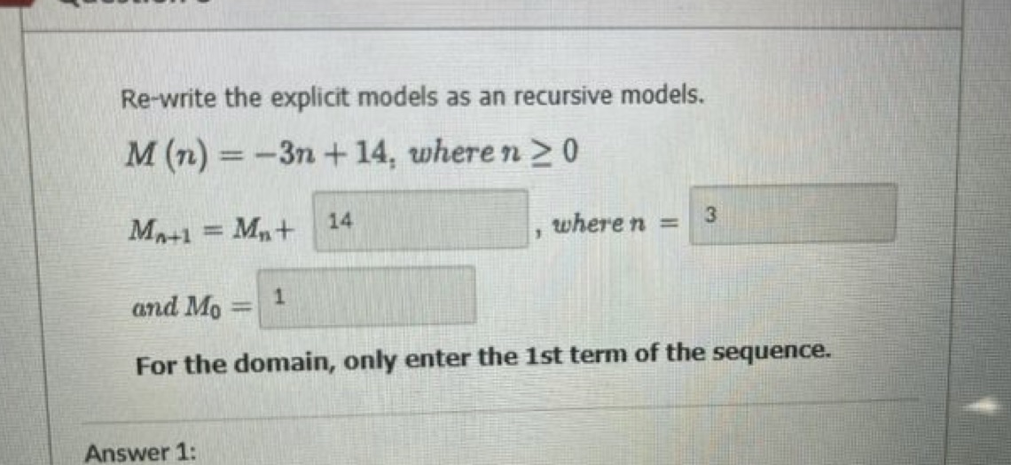 #3 Re-write the explicit models as an recursive models. M (n) =