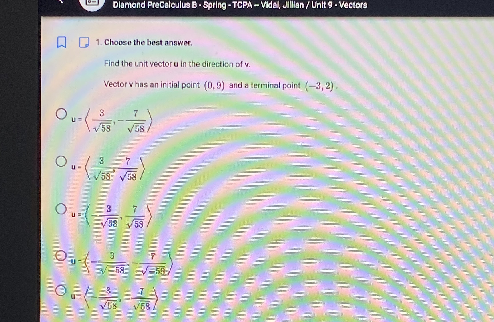 Diamond PreCalculus B - Spring - TCPA - Vidal, Jillian /