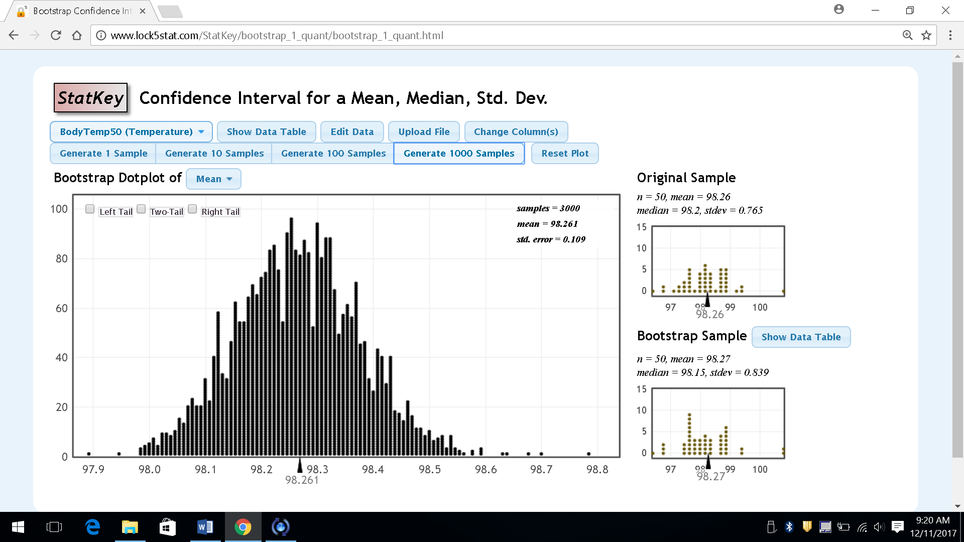 Using Statkey screen below Bootstrap Confidence Int X X -> C