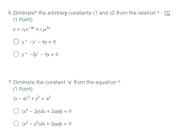 answer with solution 6. Eliminate* the arbitrary constants c1 and c2 from
