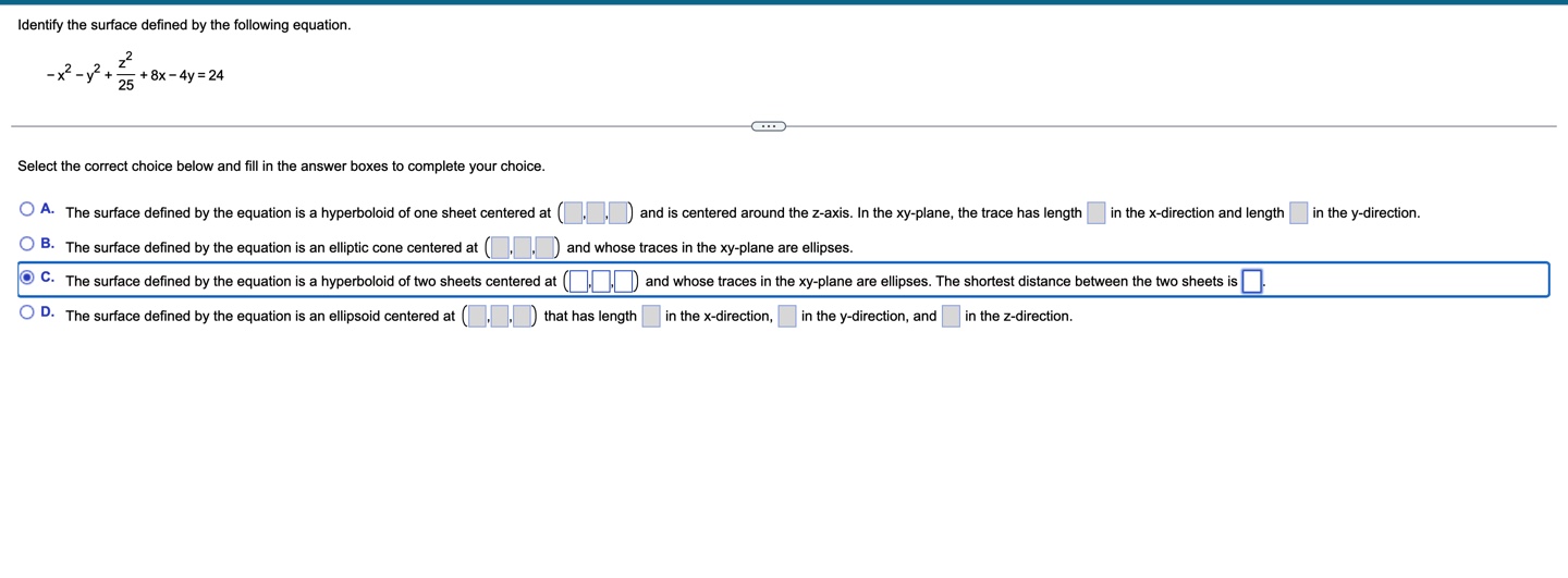 25 + 8x - 4y = 24 Select the correct choice below
