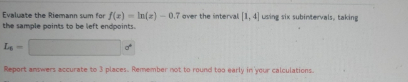 please show all work. Evaluate the Riemann sum for f(x) = In(x)