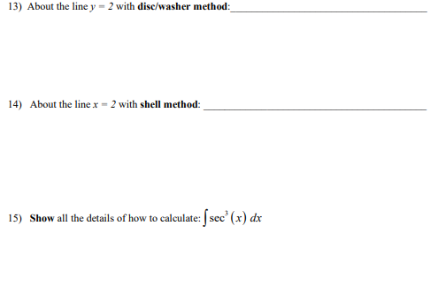 line y = 2 with disc/washer method: 14) About the line x