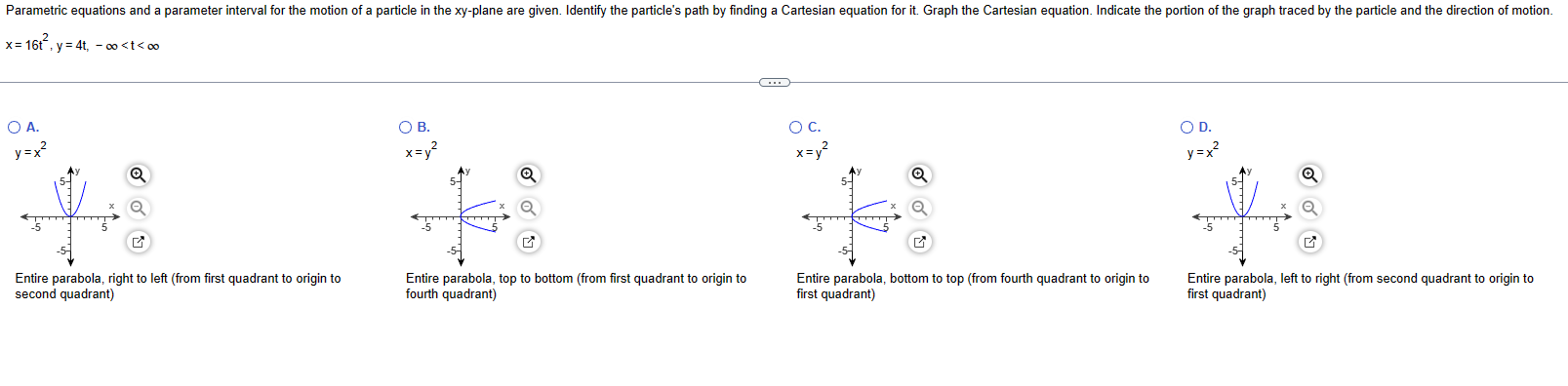 particle in the xy-plane are given. Identify the particle's path by finding