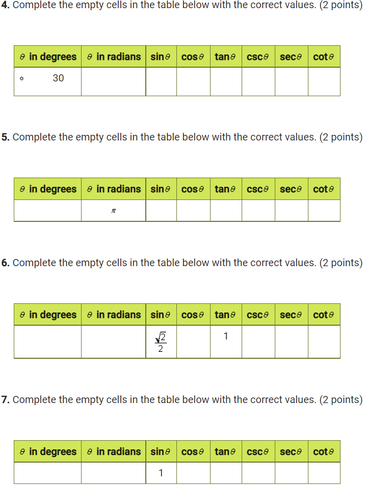 CSCO seco cote 7. Complete the empty cells in the table below