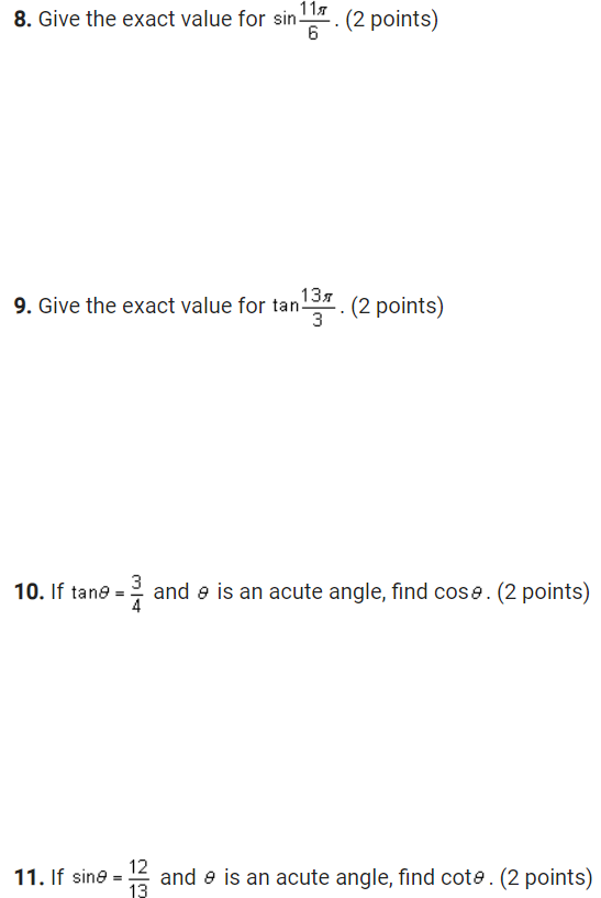 with the correct values. (2 points) e in degrees | 9 in