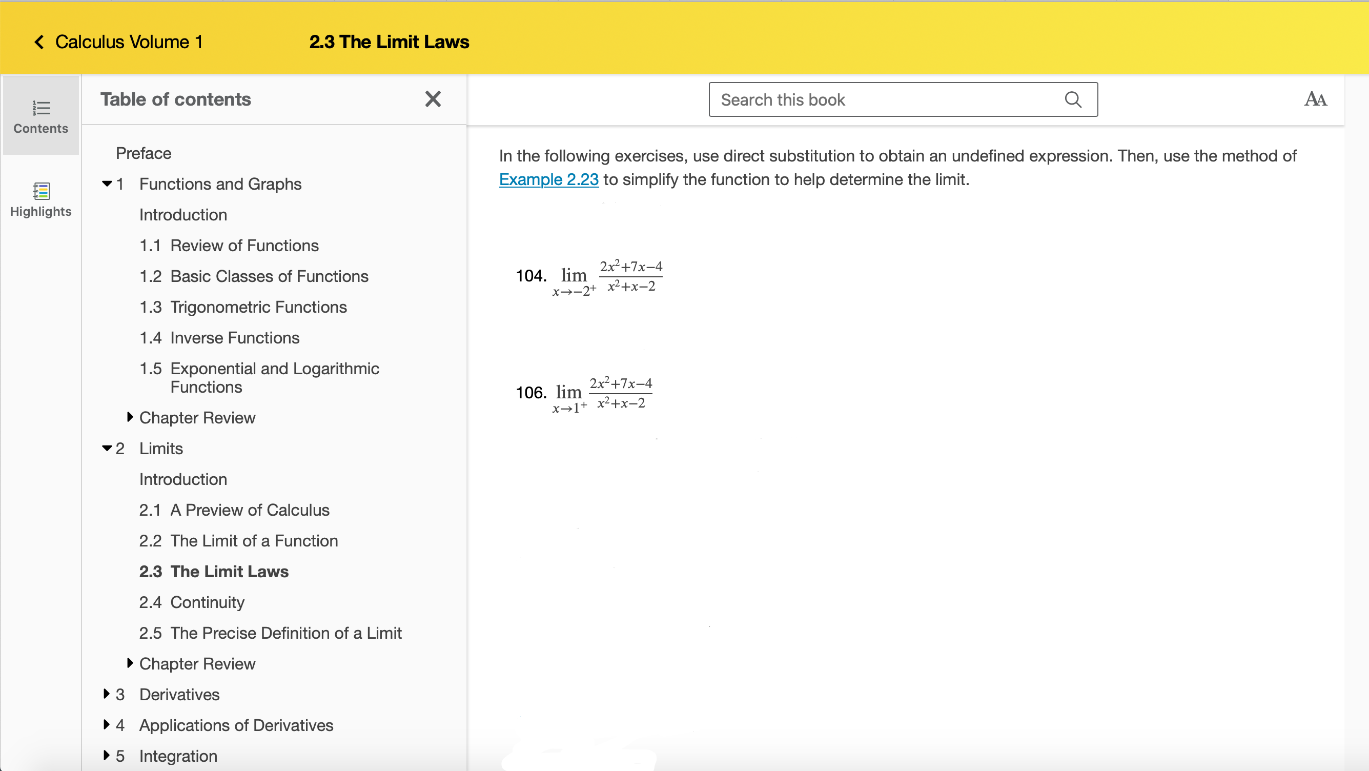 Limit Laws x Preface Functions and Graphs Introduction 1.1 Review of Functions