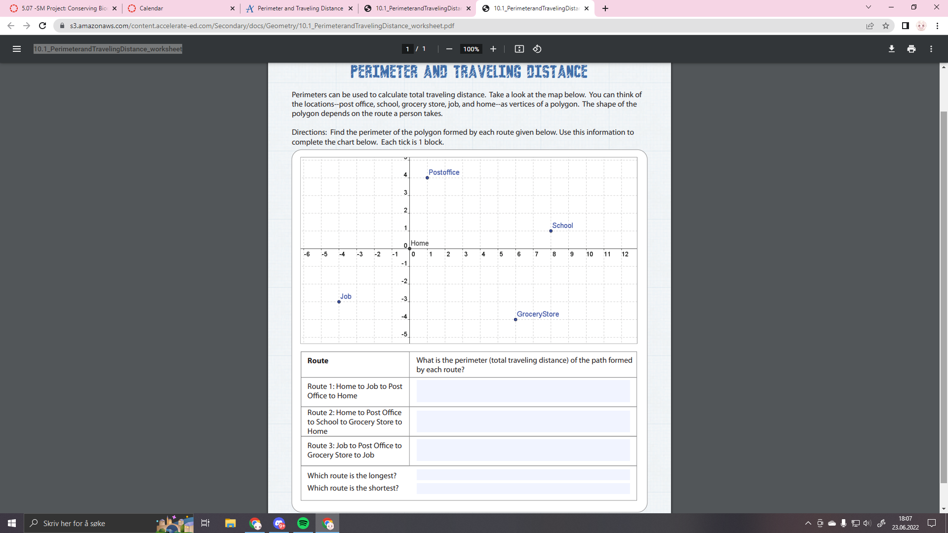 Please help me answer the questions in the worksheet, using distance formula.