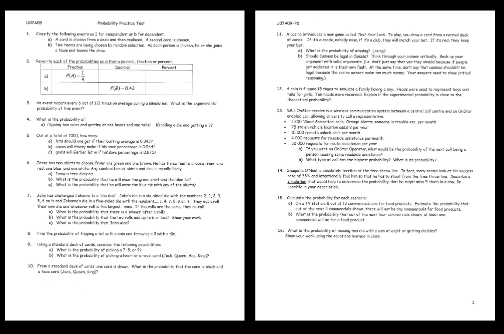 just needa to be answerd U07 AO9 Probability Practice Test U07409-P2 1.