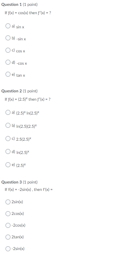 \fQuestion 4 (1 point) If f'(x) = 5x 2, then f(x)
