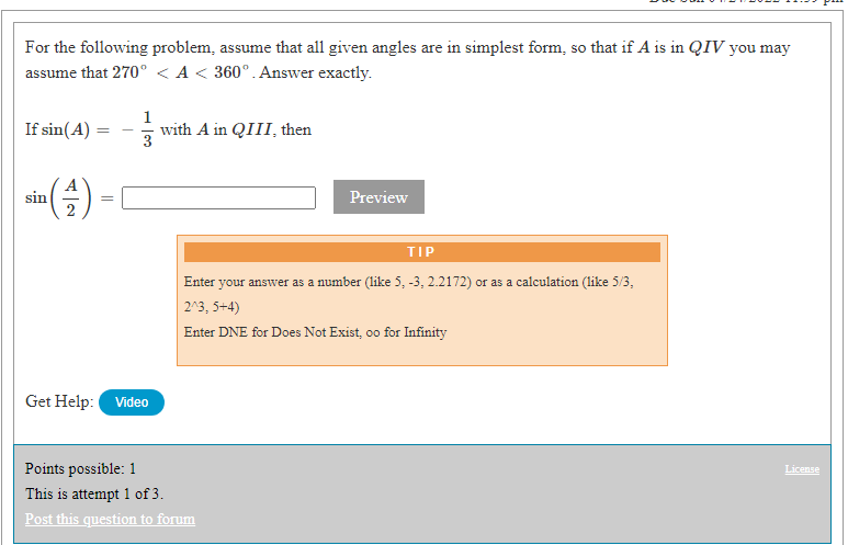oo for Infinity Get Help: Video Points possible: 1 License This is