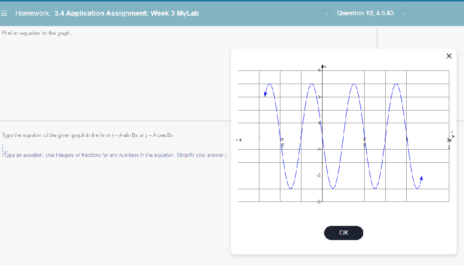 Find an equalion for the graph. X Type the equation of the