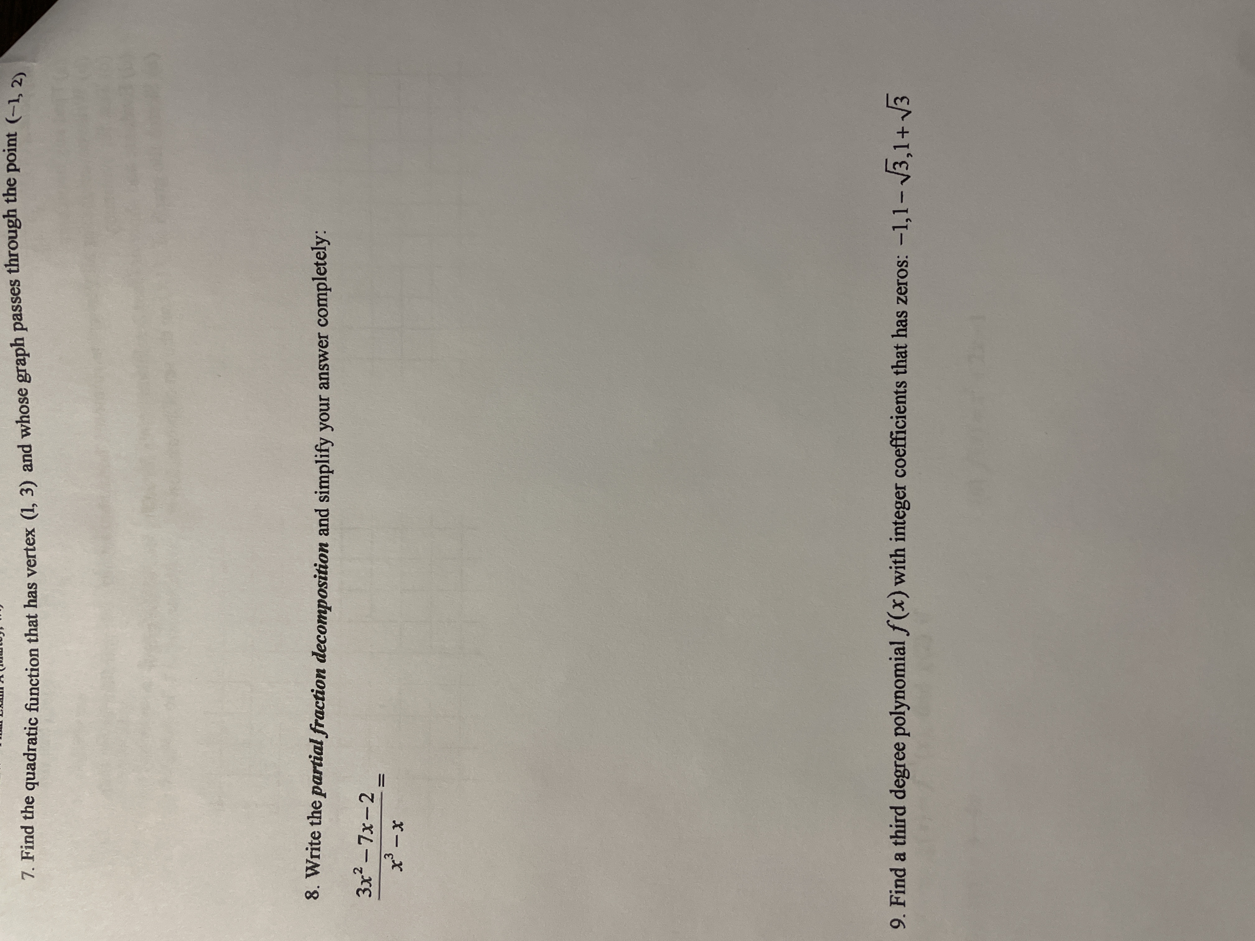 graph of f(x) on the set of axes below:7. Find the quadratic