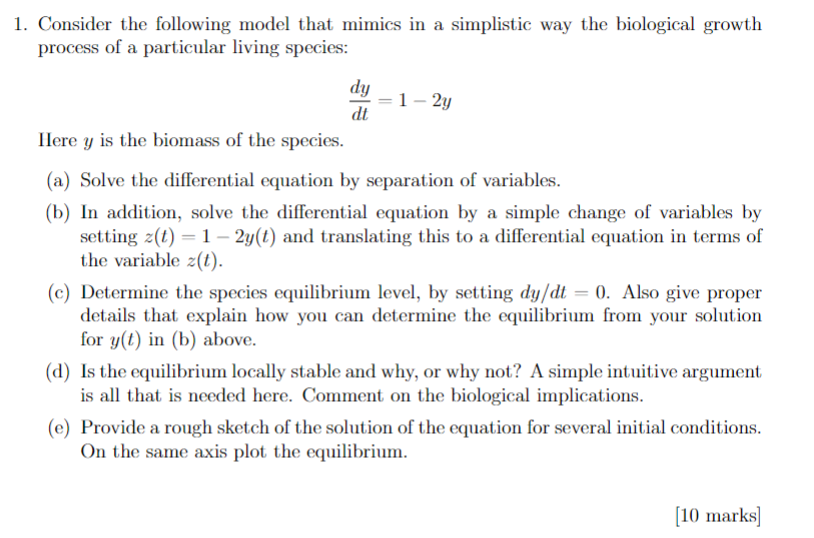  1. Consider the following model that mimics in a simplistic way