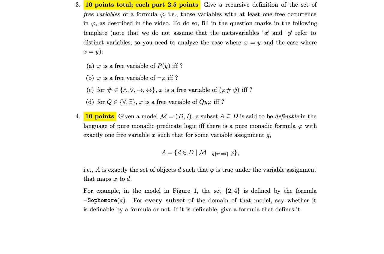 definition of the set of free variables of a formula , i.e.,