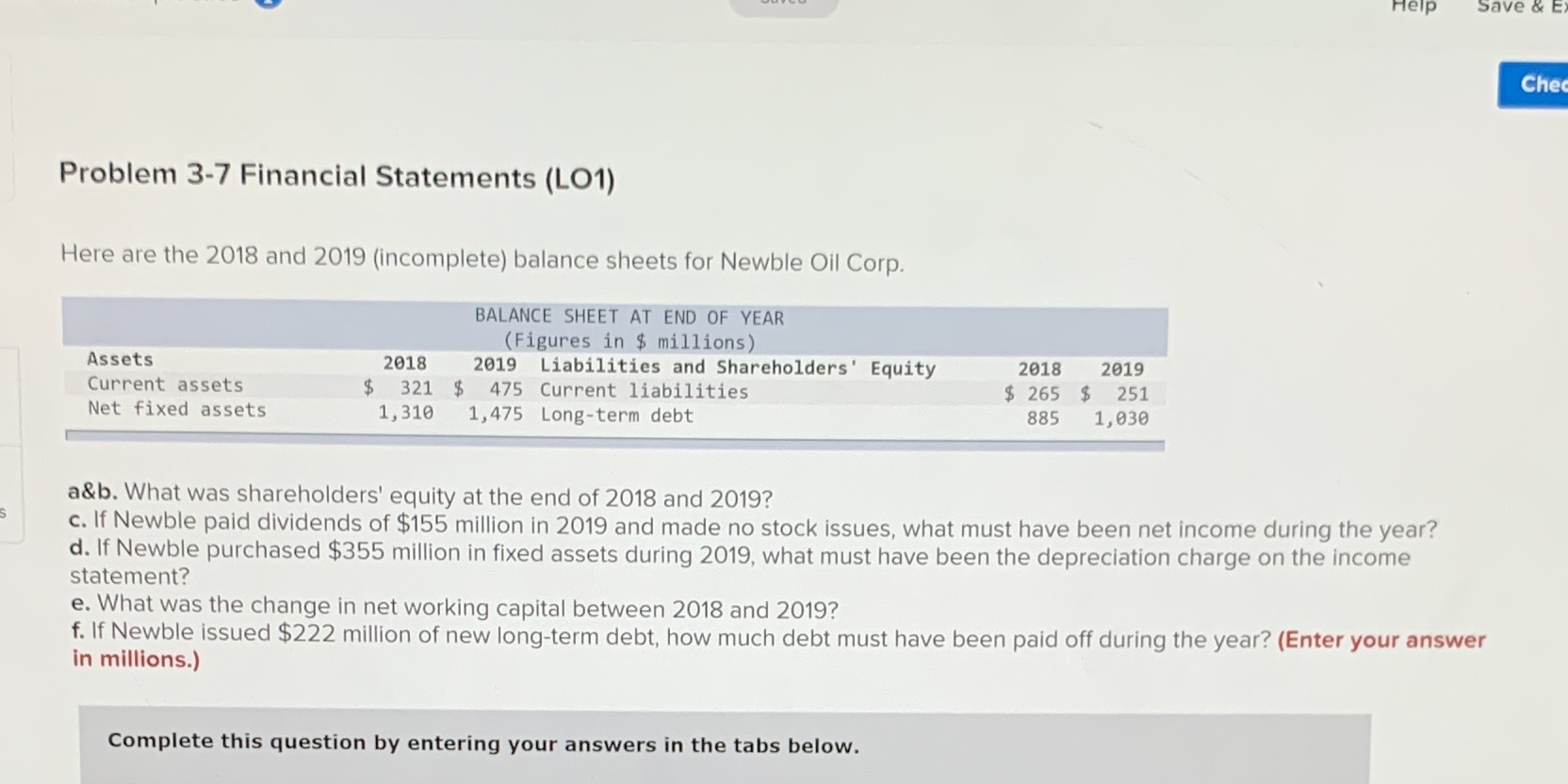 are the 2018 and 2019 (incomplete) balance sheets for Newble Oil Corp.