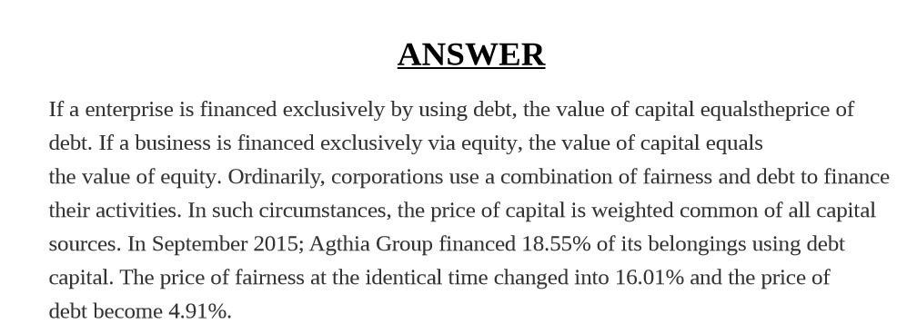 value of capital equalstheprice of debt. If a business is financed exclusively
