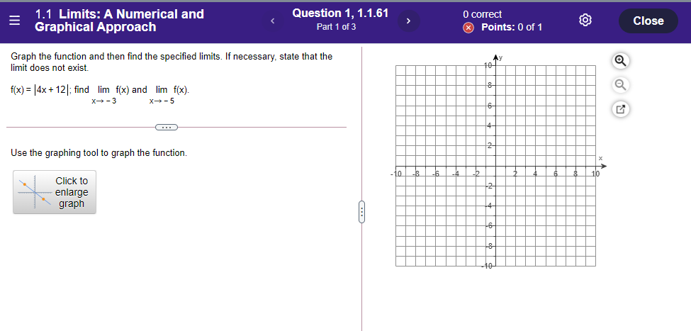  E 1.1 Limits: A Numerical and Question 1, 1.1.61 0 correct
