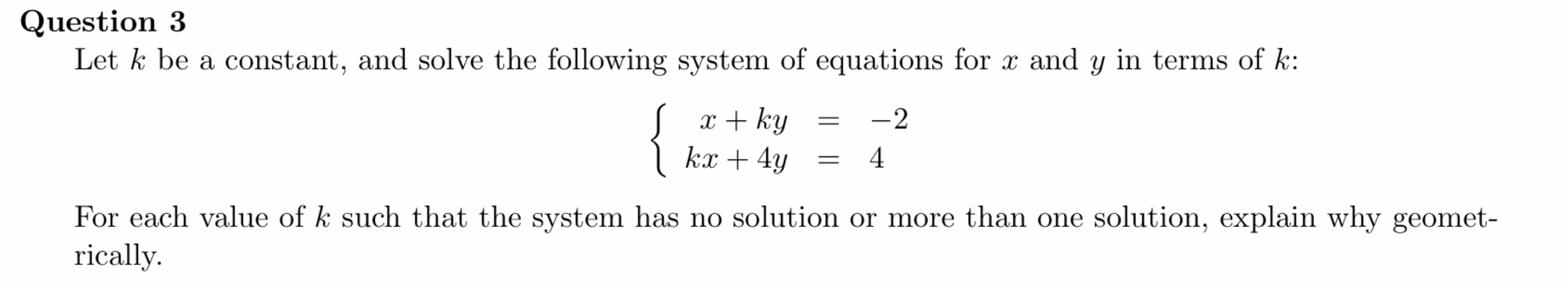 system of equations for m and y in terms of k: a3+ky