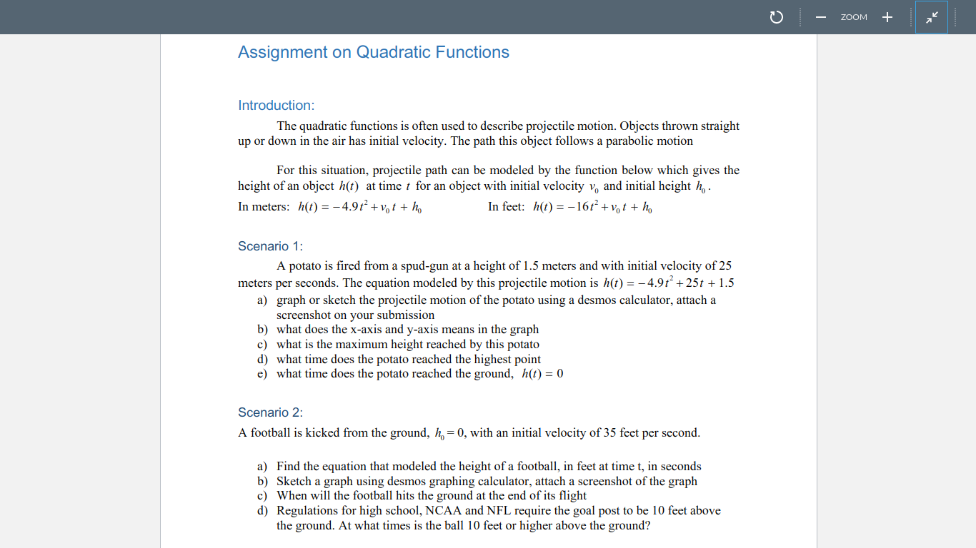 Can you help me with this assignment?Assignment:Assignment on Quadratic Functions Assignment on