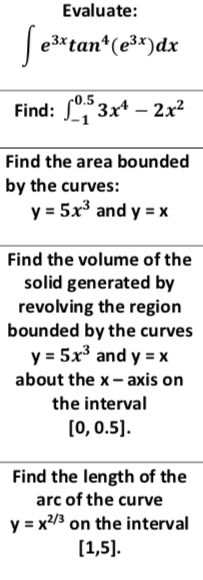area bounded by the curves: y = 5x3 and y = x