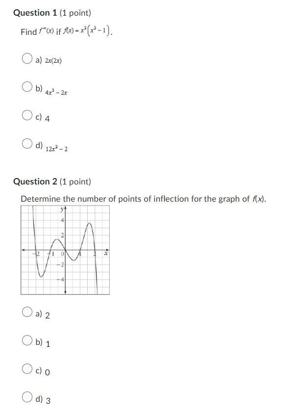 1. Determine the intervals on which the curve is concave upward or