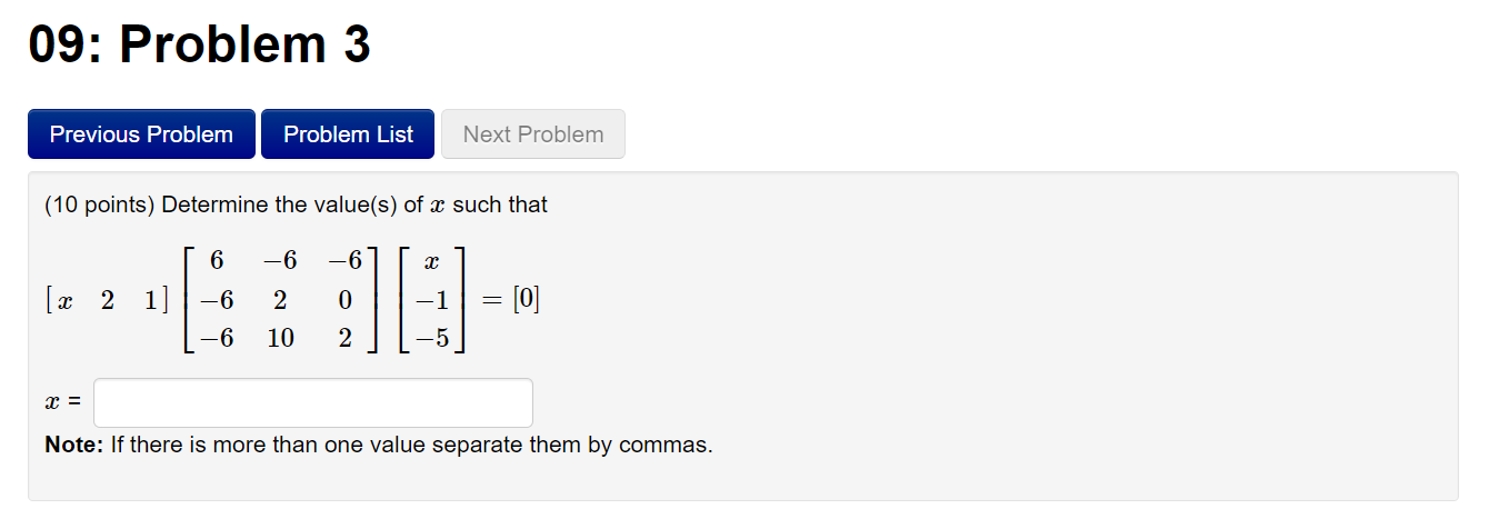 09: Problem 3 Previous Problem Problem List Next Problem (10 points)