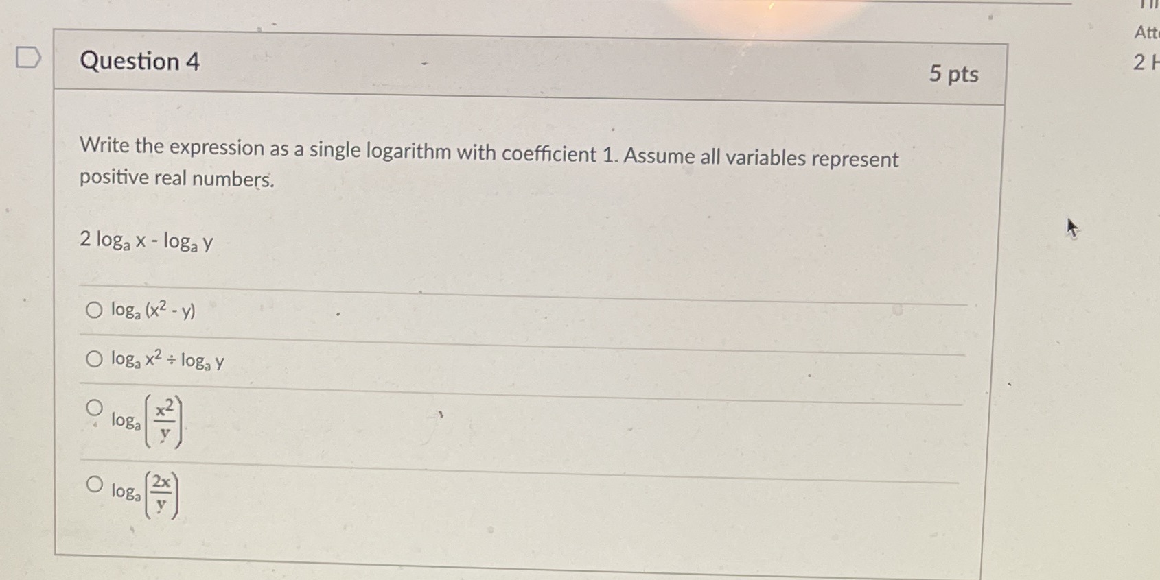 Att 2 H D Question 4 5 pts Write the expression