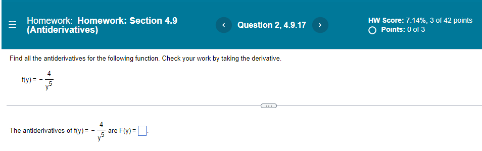 4.9.25 HW Score: 7.14%, 3 ot 42 points O Points: O ot