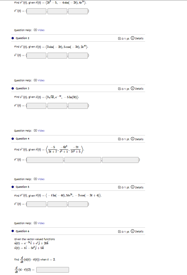  Find '(t), given r(t) = (21" - 5, - 4sin( -