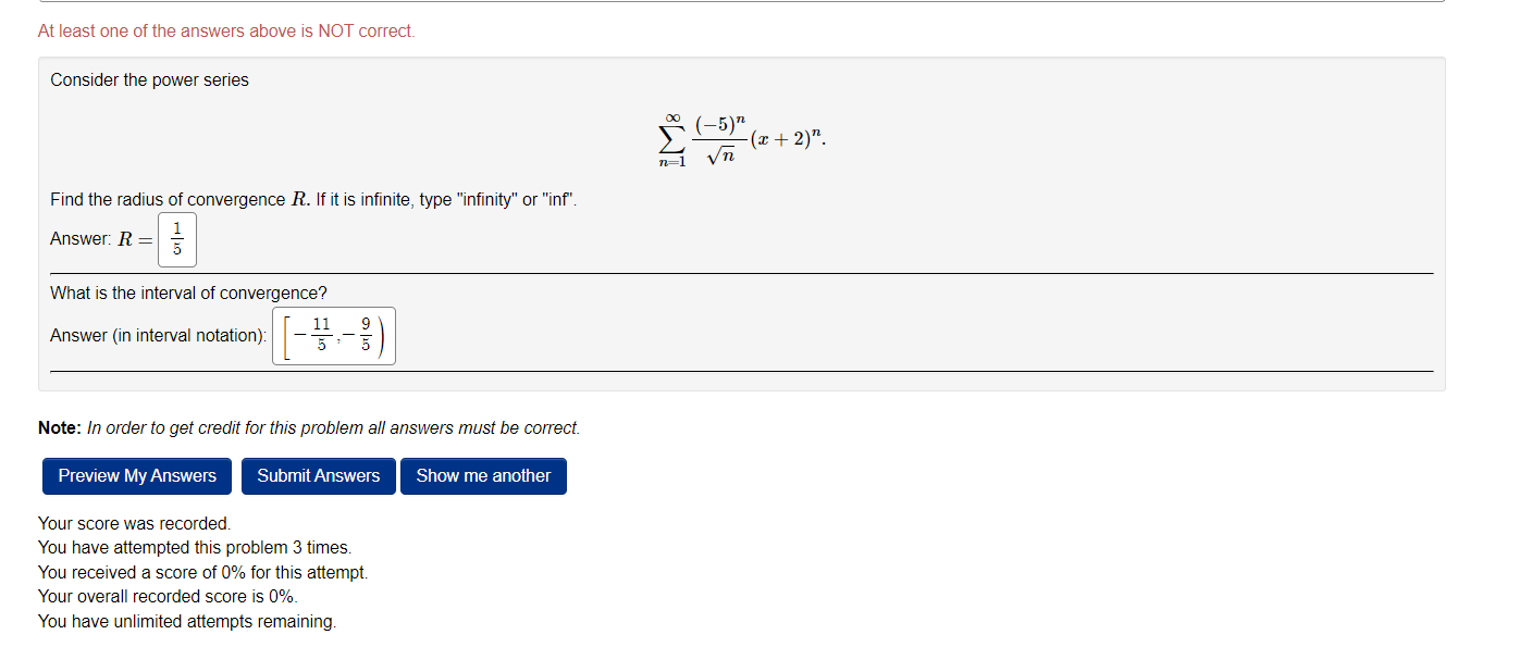 earn partial credit on this problem, Preview My Answers Submit Answers Show