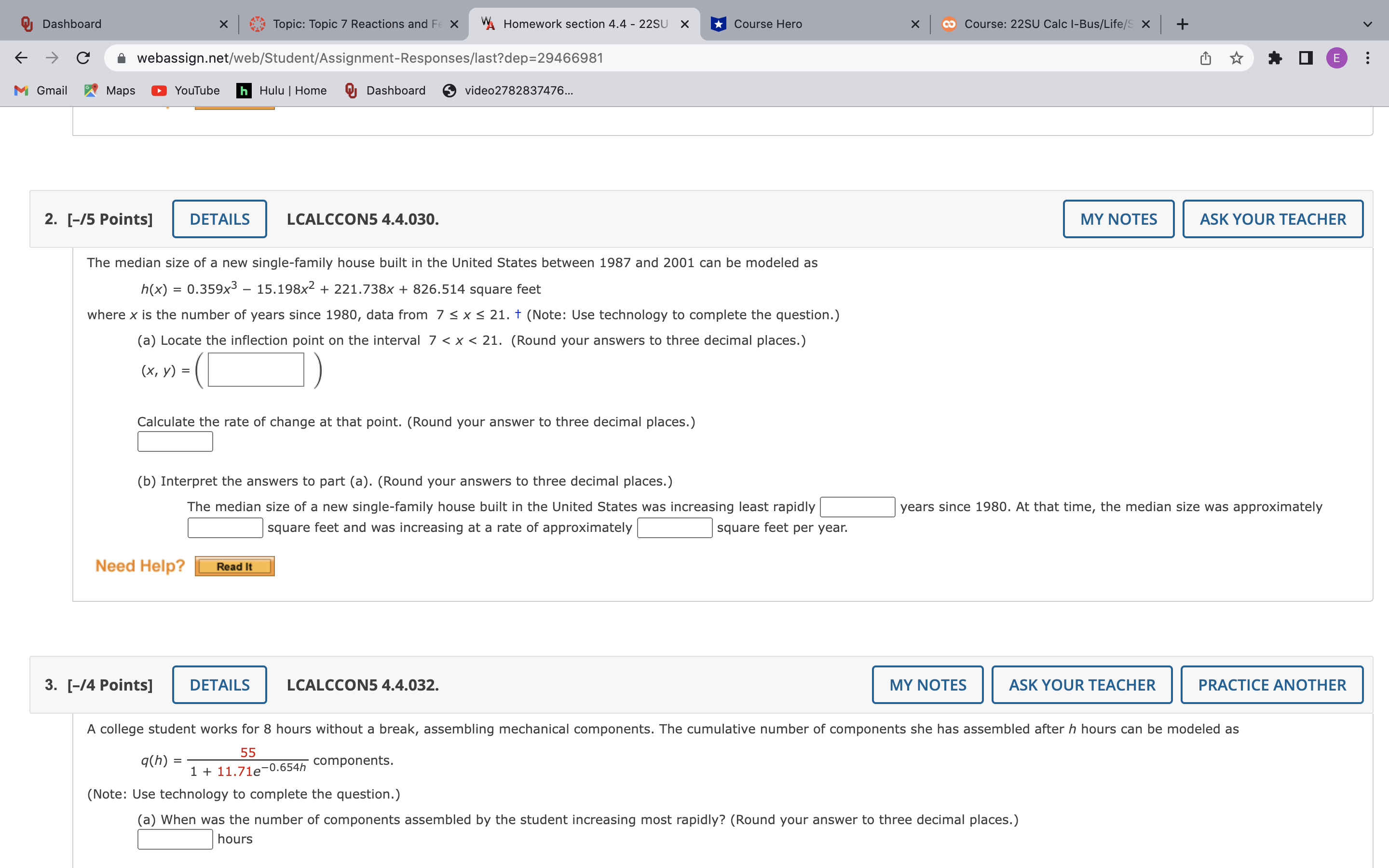 webassign.net/web/Student/AssignmentResponses/Iast?dep=2946698'l [I] {k * El 6 E M Gmail '1 Maps II