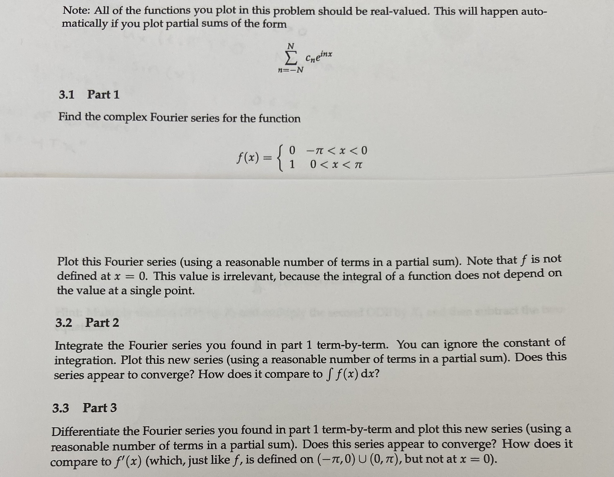  Note: All of the functions you plot in this problem should